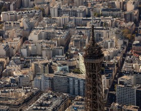 Aerial view from the top of the Eiffel Tower